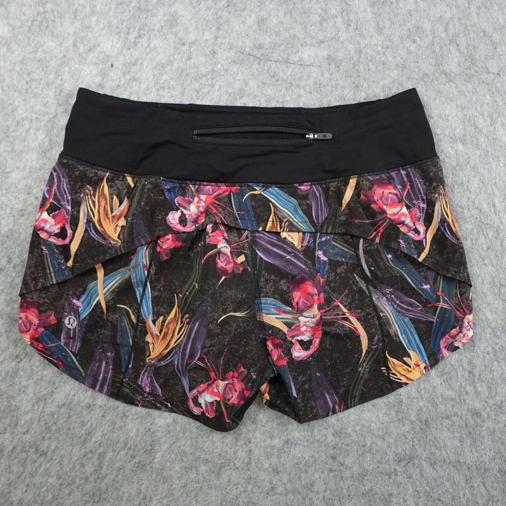 Lululemon Shorts Womens 6 Black Floral Speed Up Mid Rise 4" Long Athletic Run - Picture 8 of 9